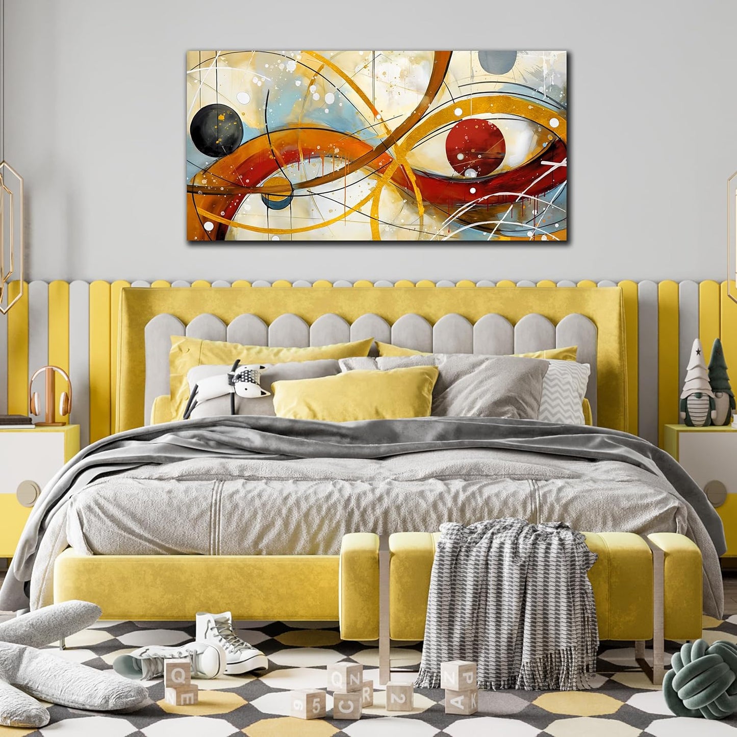 Large Abstract Yellow Canvas Wall Art for Living Room Bedroom Home Office Modern Wall Decor Line Geometric Abstract Picture Framed Canvas Prints Size 20X40