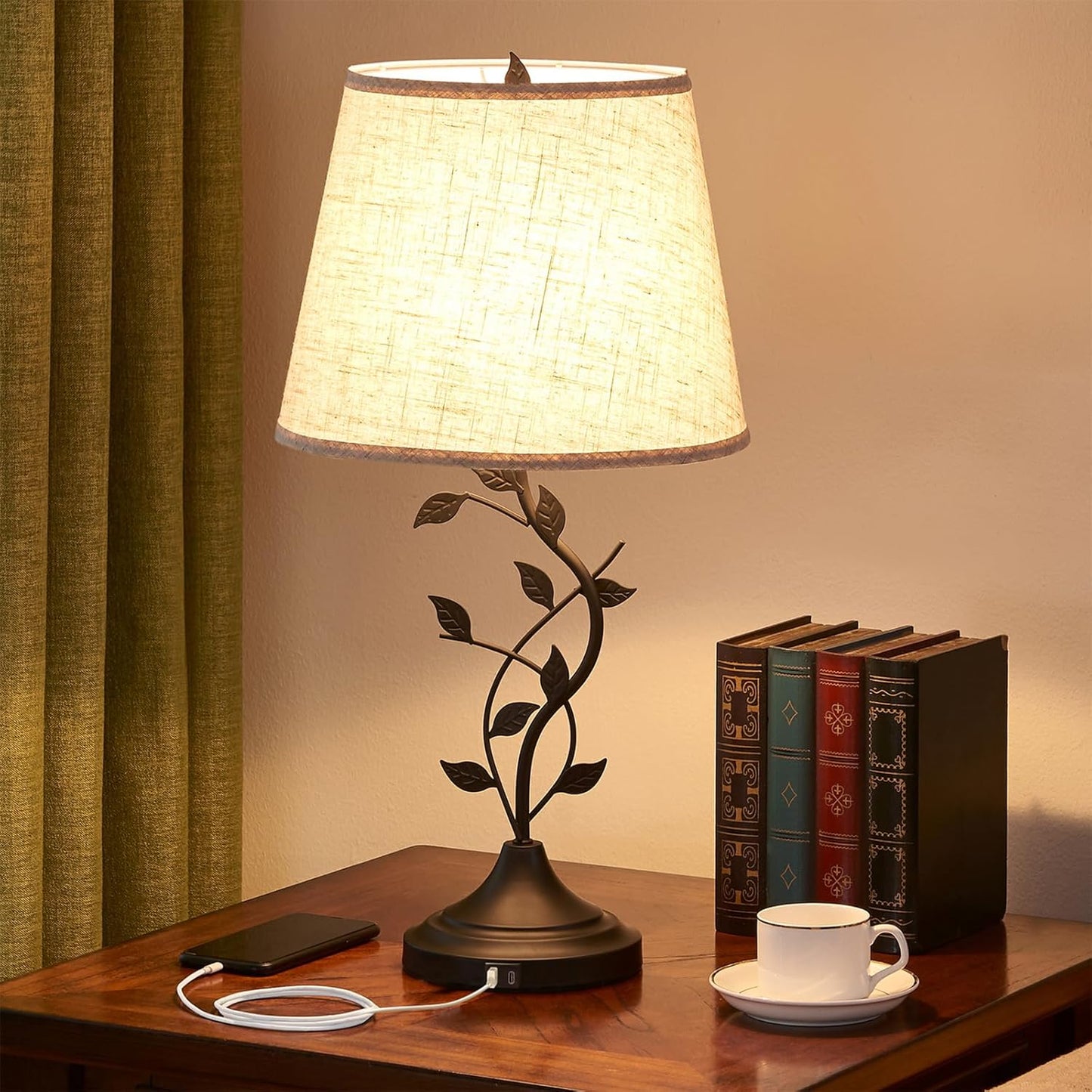 Traditional Tall Retro Side Table Lamp for Living Room and Bedroom, 24.4 inch