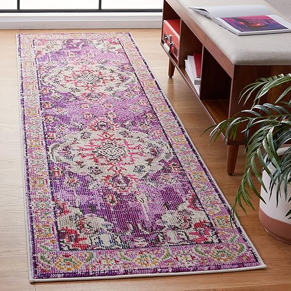 Monaco Collection Runner Rug - 2'2" X 10', Violet & Fuchsia, Boho Chic Medallion Distressed Design, Non-Shedding & Easy Care, Ideal for High Traffic Areas in Living Room, Bedroom (MNC243P)