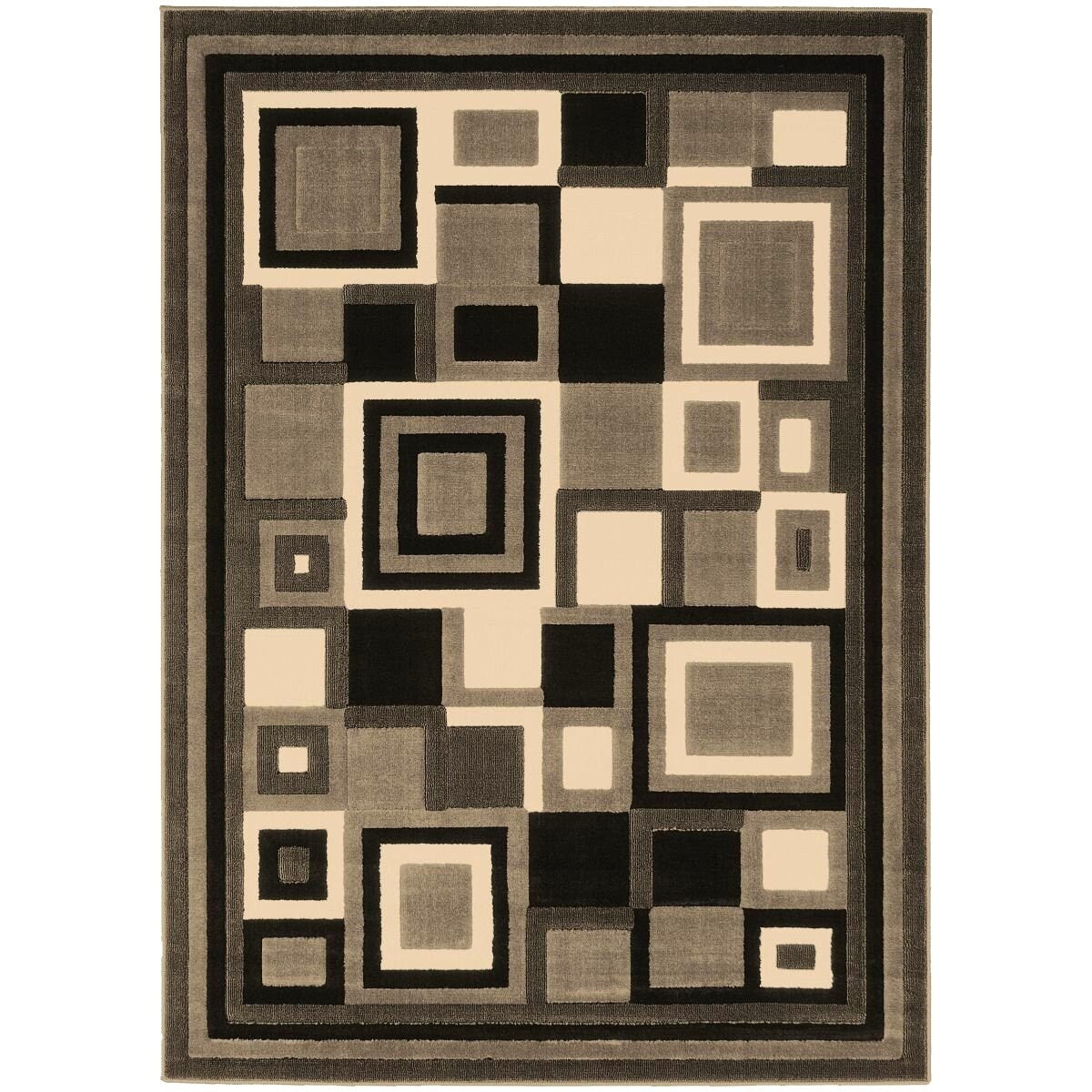 HR Gray, Black, Ivory, Multi Color Modern Contemporary Living Room Rugs-Abstract Carpet with Geometric Pattern