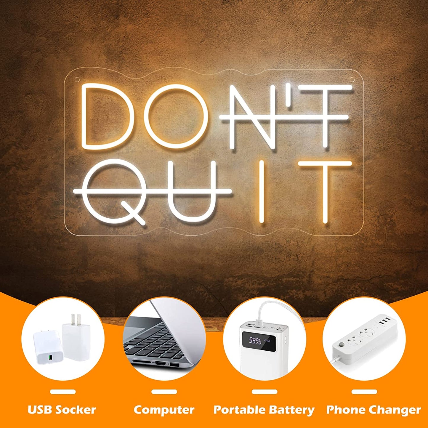Don'T Quit LED Neon Sign for Wall Decor, DO IT LED Neon Lights Party Decorations, USB Powered Switch LED Neon Lights Lighting Adjustable for Office Room, Gym Room, Man Cave, Gamer Room