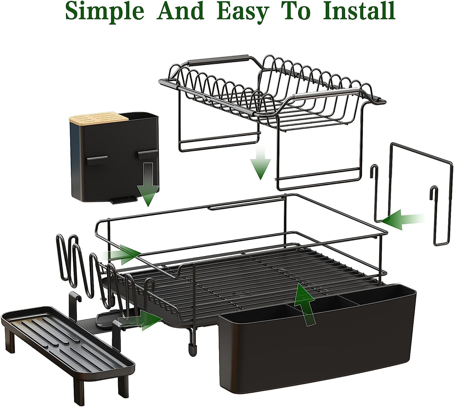 Large Dish Drying Rack with Drainboard Set, Stainless Steel Detachable 2-In-1 Large-Capacity 2-Tier over the Sink Anti-Rust Dish Drying Rack and Dish Drainer for Kitchen Counter