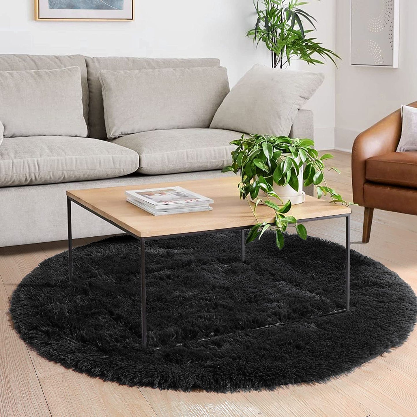 Fluffy Round/Circle Rug 4'X4' ,Black Furry Carpet for Teen'S Room,Shaggy Circular Fuzzy Plush Rug for Bedroom Kids Nursery Room, for Dorm,Black ,Cute Room Decor for Baby
