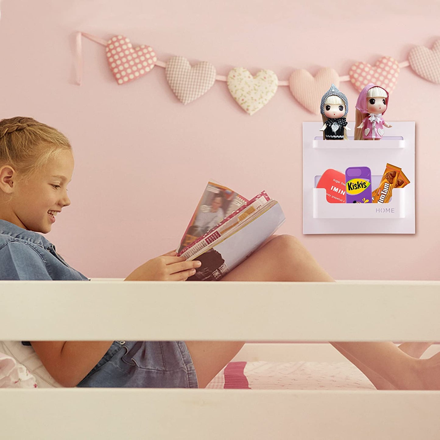 Bedside Shelf Accessories Organizer- Wall Mount Self Stick On,Ideal for Glasses,Remote,Earphone, Cell Phone Charger,Manicure Kit