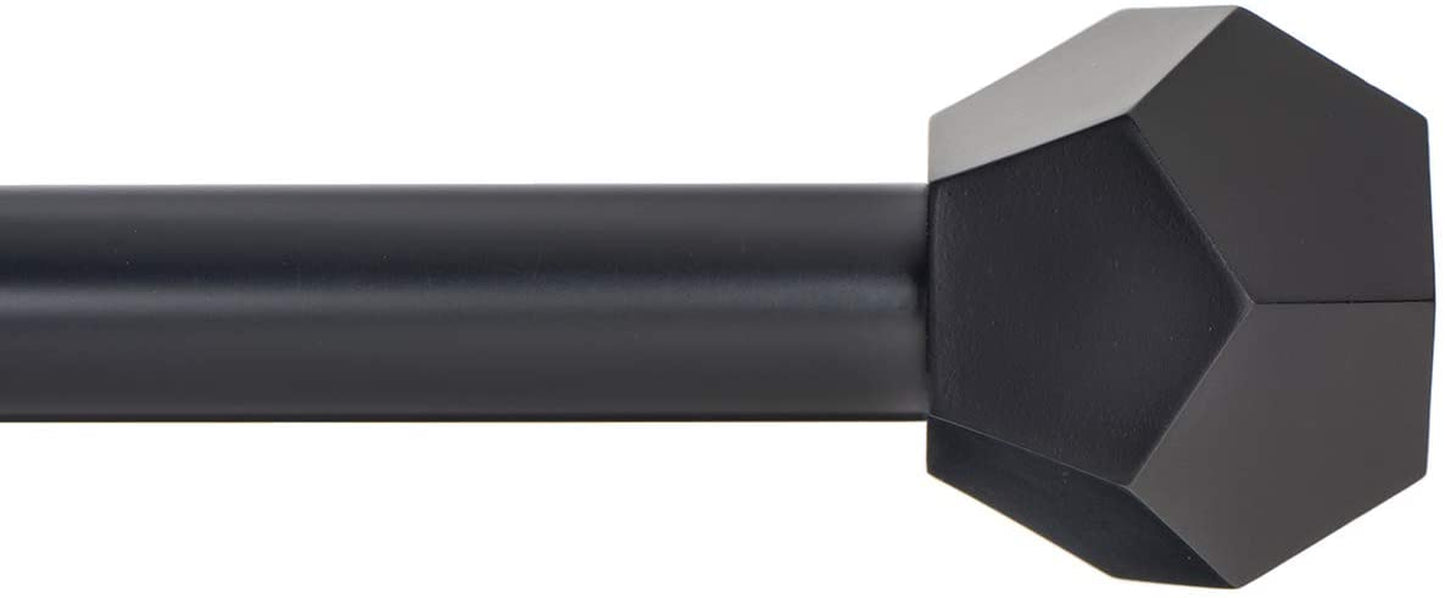 Drapery Treatment Window Curtain Rod - Faceted Hexagonal 1 Inch Pole. 48 to 86 Inch. Black