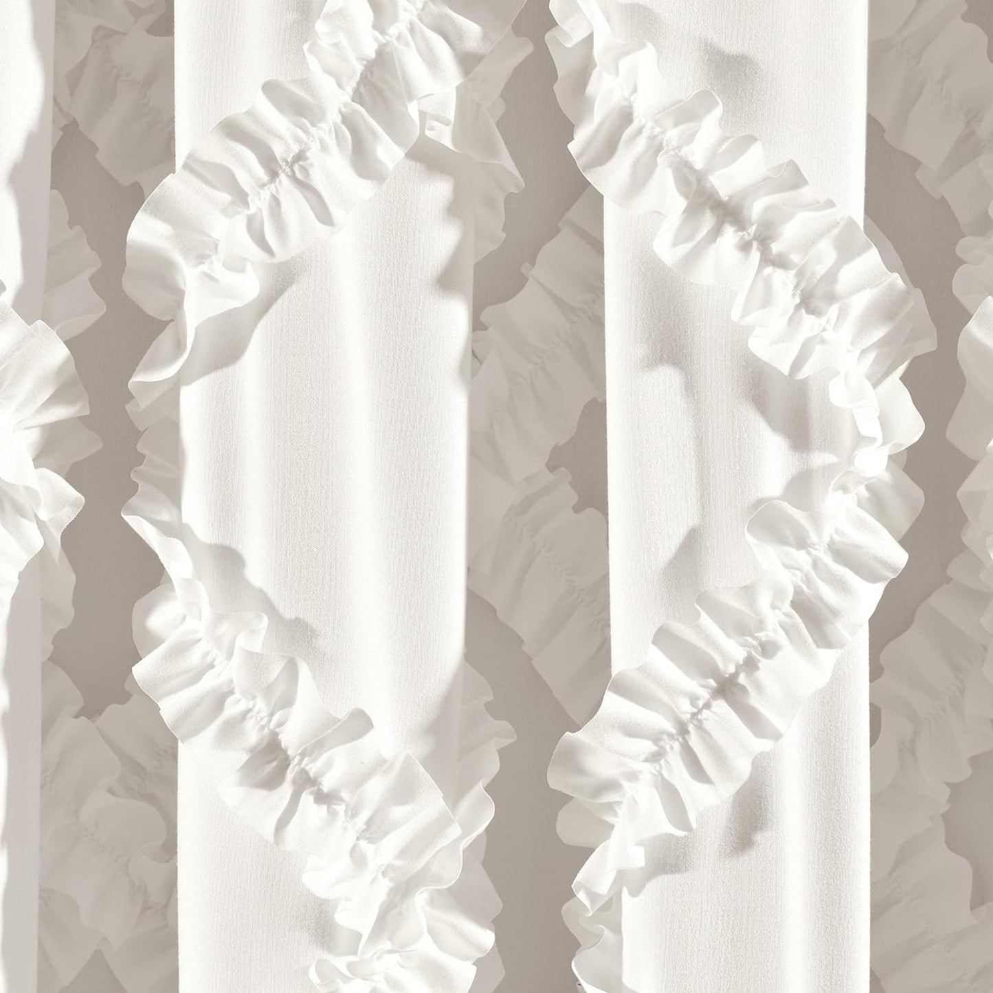 Ruffle Diamond Window Curtain Panel Pair, 63 in X 54 In, White