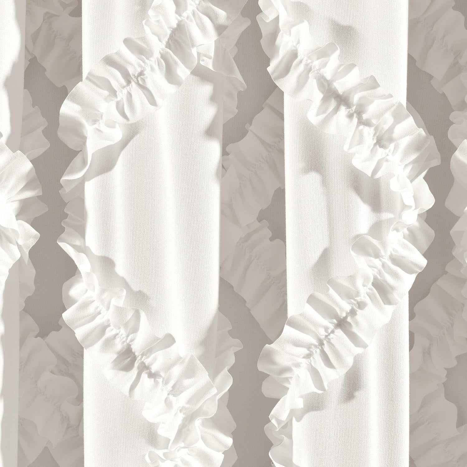 Ruffle Diamond Window Curtain Panel Pair, 63 in X 54 In, White