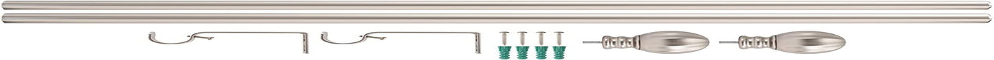 Curtain Rod with Ball Finials - 1 Inch Pole. 28 to 48 Inch. Satin Nickel