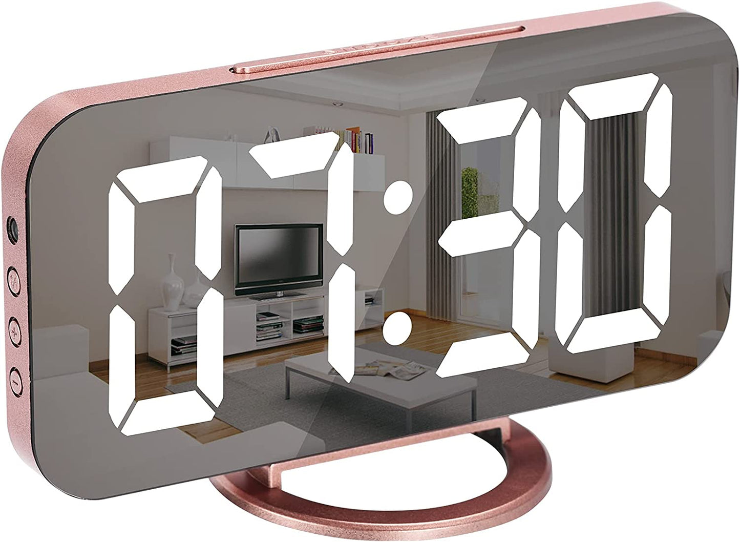 Alarm Clock for Bedroom,Led and Mirror Digital Clock Large Display,With Dual USB Charger Ports,Auto Dim,Snooze Mode,Modern Desk/Wall Electronic Clock for Girl Woman Mom Teens - Rose Gold