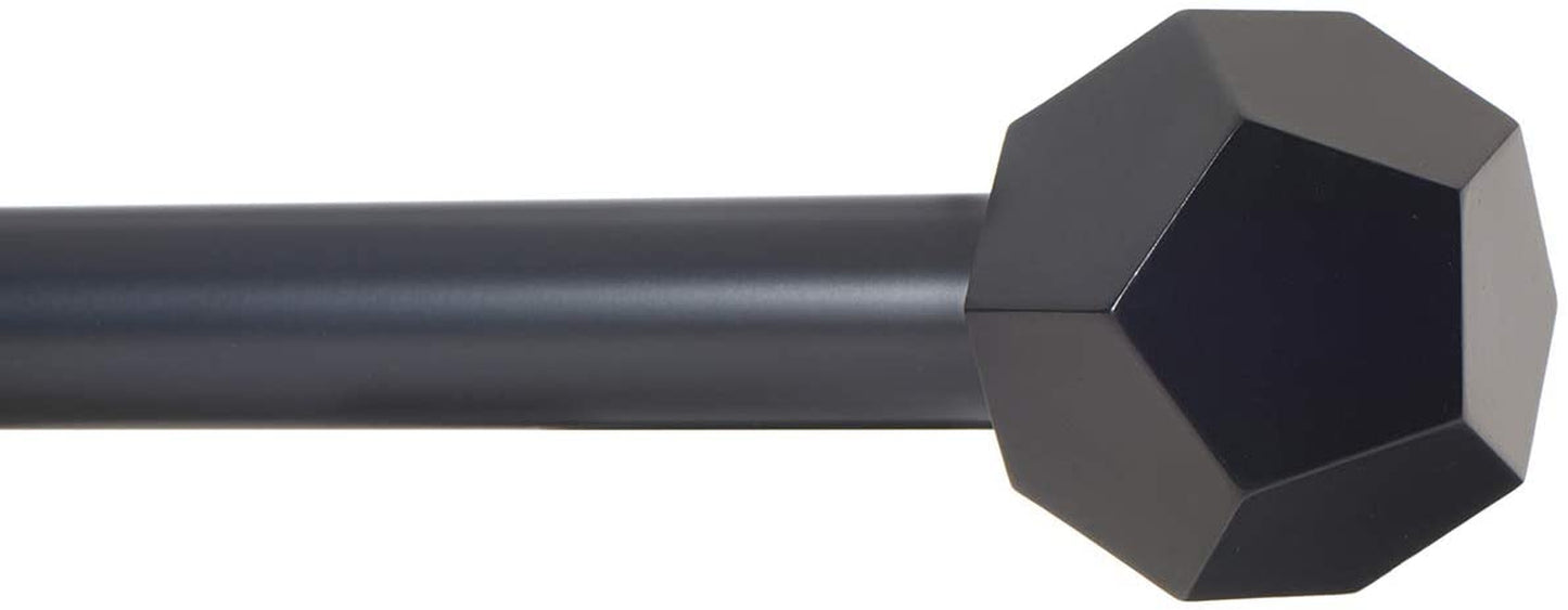 Drapery Treatment Window Curtain Rod - Faceted Hexagonal 1 Inch Pole. 48 to 86 Inch. Black