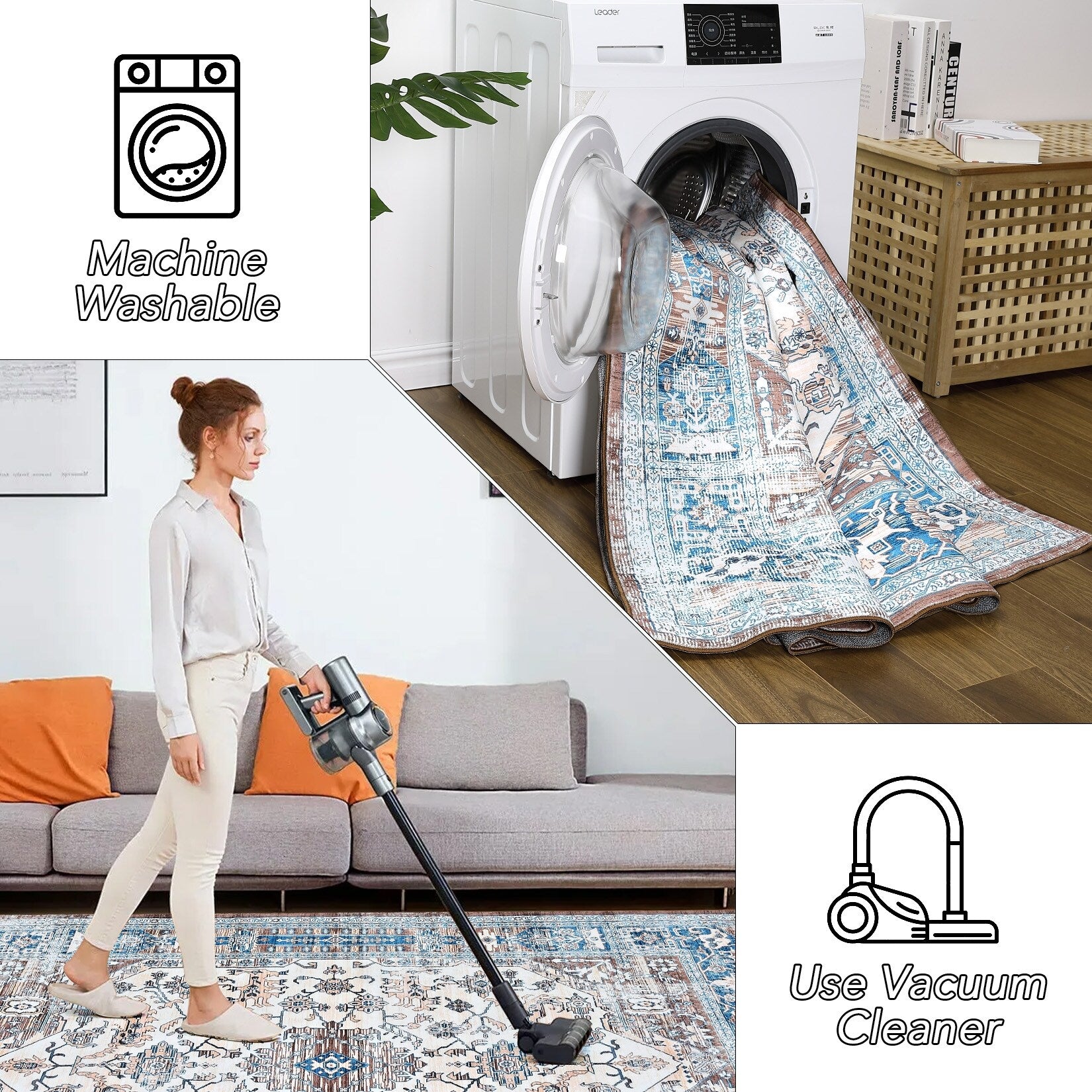 Glowsol Area Rugs Distressed Vintage Accent Carpet for Living Room Washable Rug