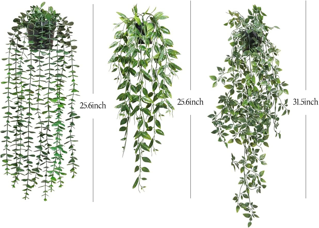 Artificial Hanging Plants 3 Pack Fake Potted Plants for Wall