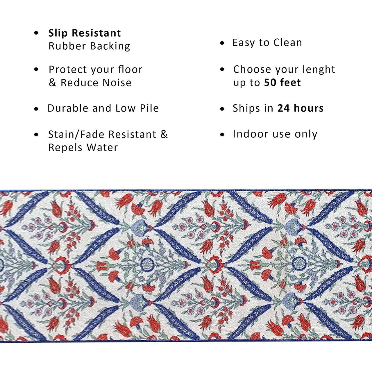 Custom Size Cini Design Non-Slip 26 Inches Wide Hallway Runner Rug