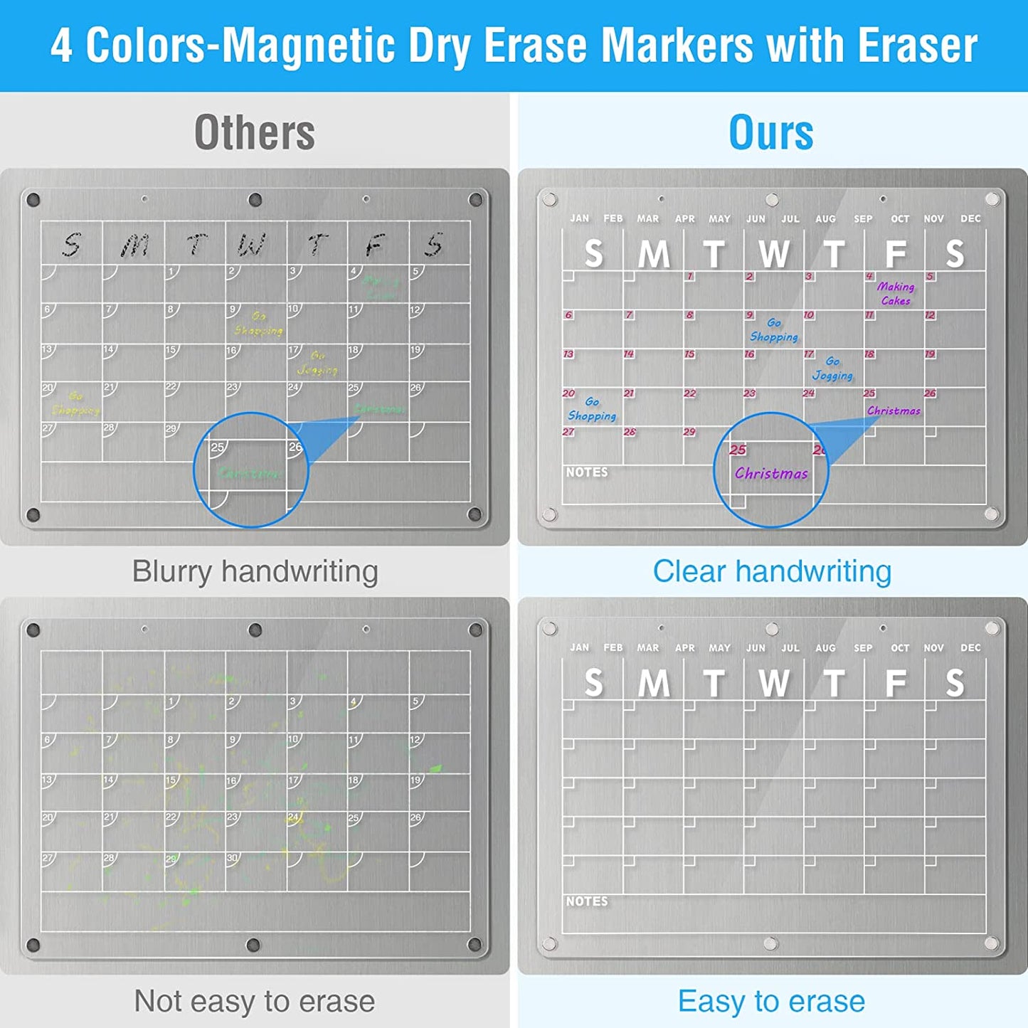 Acrylic Magnetic Dry Erase Board Calendar for Fridge, 16.5"X12" Inch Clear Dry Erase Calendar for Refrigerator, Magnetic Planning Calendar Includes 6 Colors Dry Erase Markers and Magnetic Pen Holder