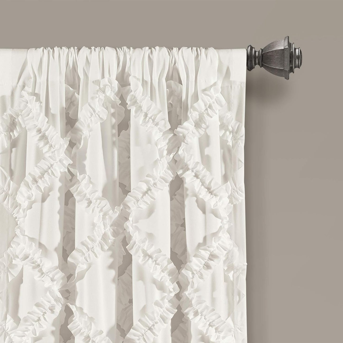 Ruffle Diamond Window Curtain Panel Pair, 63 in X 54 In, White
