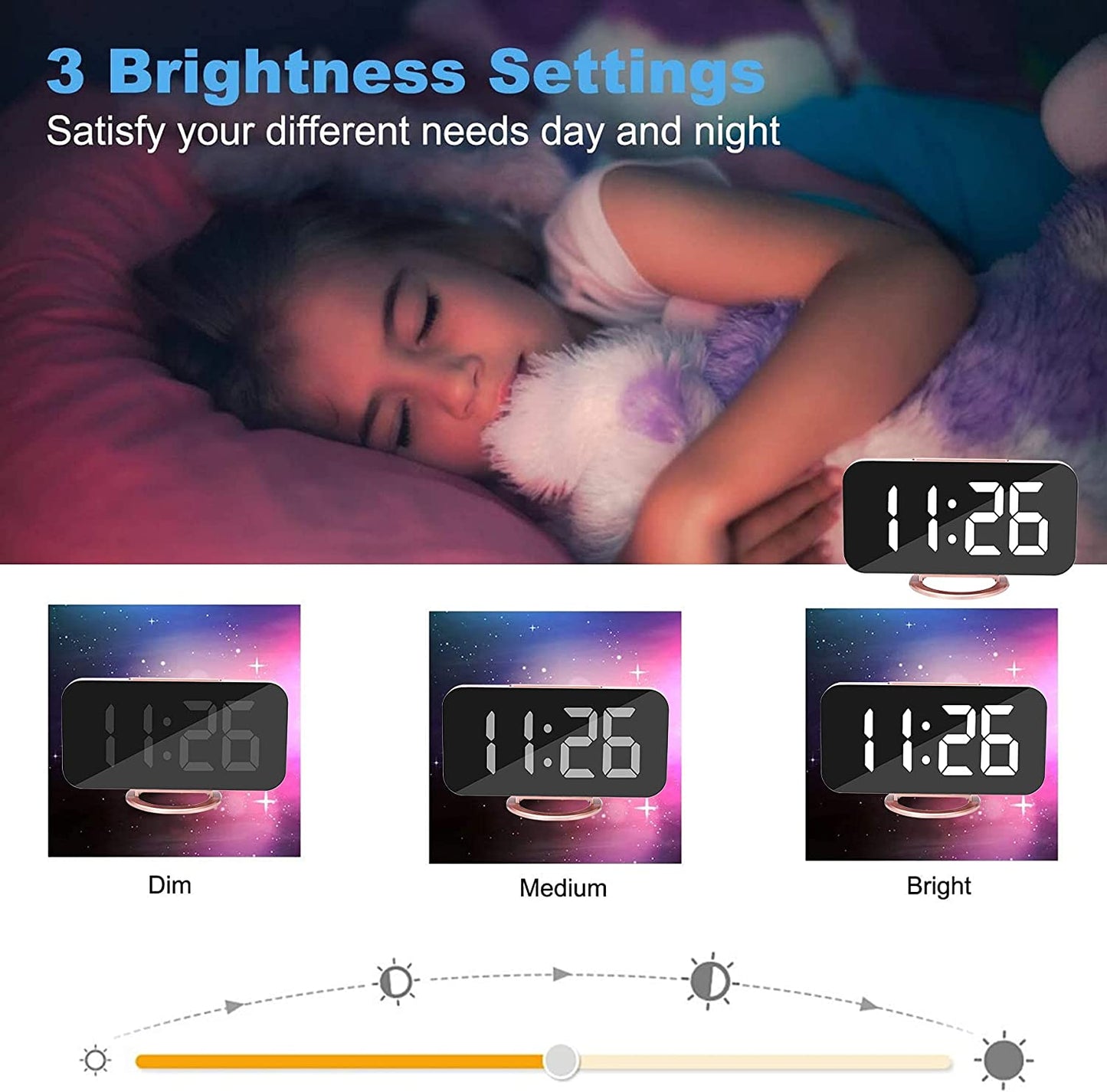 Alarm Clock for Bedroom,Led and Mirror Digital Clock Large Display,With Dual USB Charger Ports,Auto Dim,Snooze Mode,Modern Desk/Wall Electronic Clock for Girl Woman Mom Teens - Rose Gold