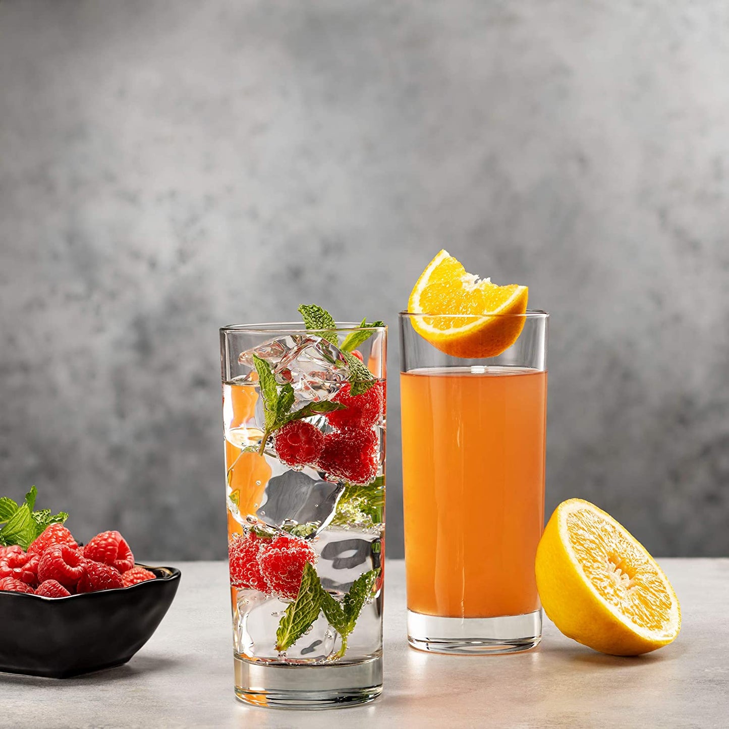 Highball Drinking Glasses, Italian Made Tall Glass Cups, Water Glasses, Cocktail Glasses - Made in Italy, 14Oz, Set of 4