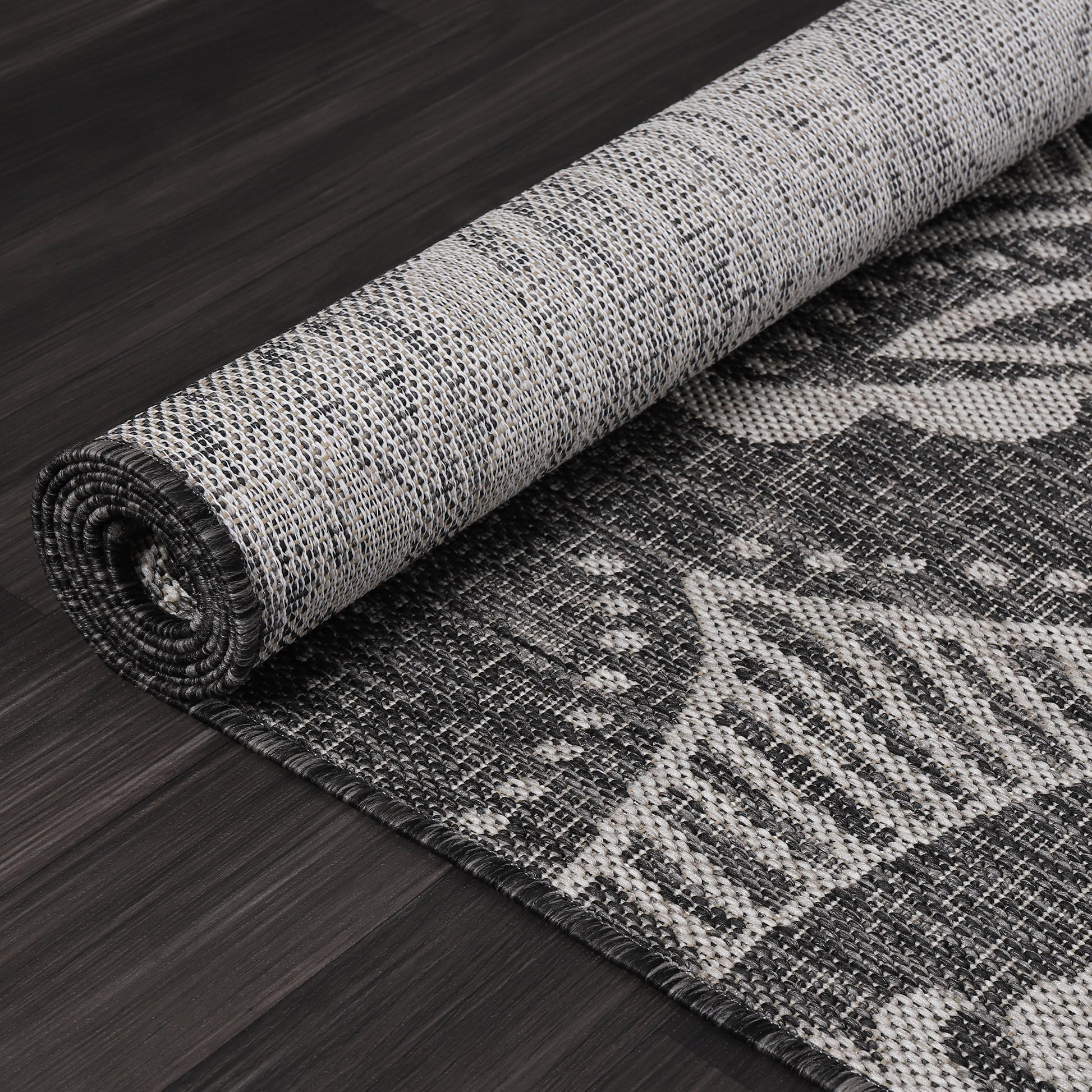 Beverly Rug Dark Grey Medallion Indoor Outdoor Rug, outside Carpet for Patio, Deck, Porch