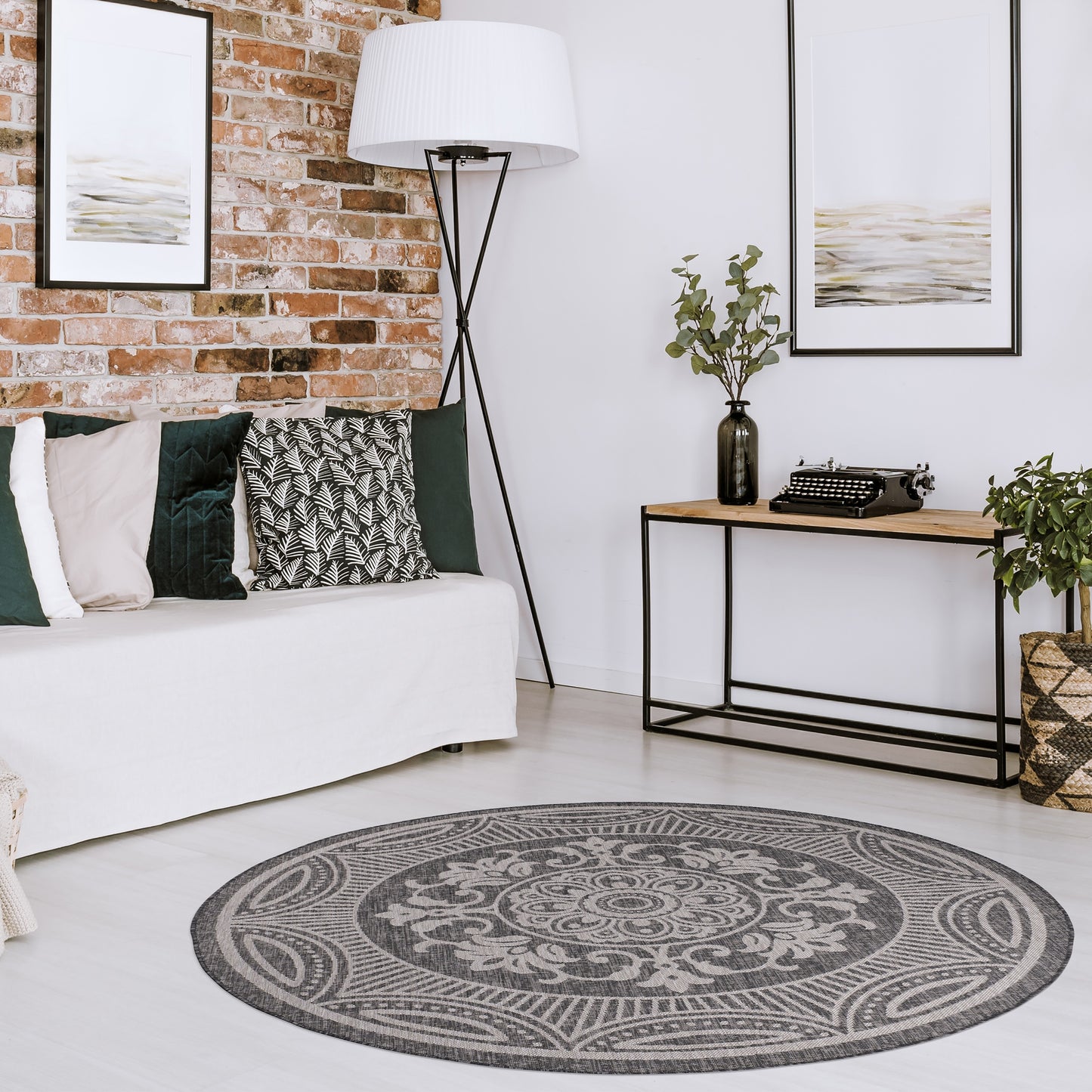 Beverly Rug Dark Grey Medallion Indoor Outdoor Rug, outside Carpet for Patio, Deck, Porch