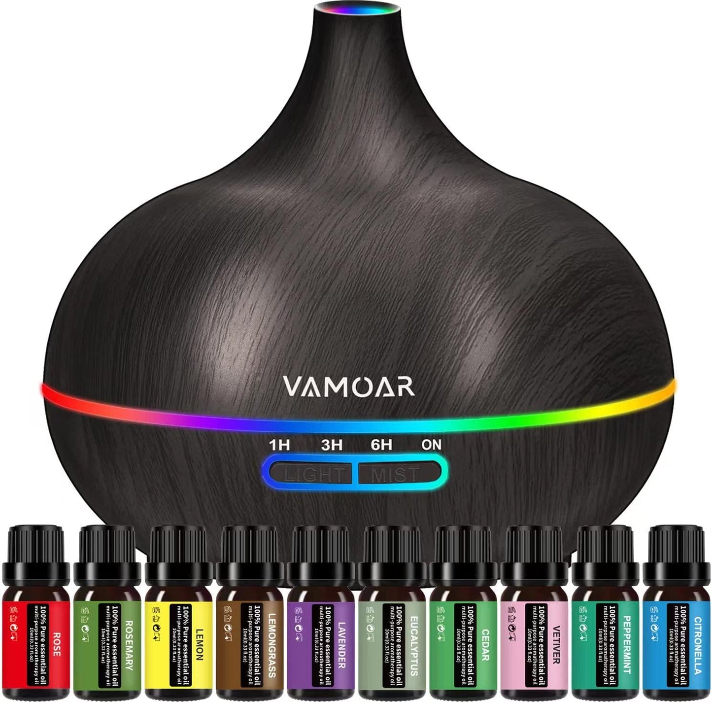 Essential Oil Diffuser Gift Set,Top 10 Pure Essential Oils,550Ml Diffuser & Diffuser Humidifier with 4 Timer &Auto Shut-Off for & 15 Ambient Light Settings
