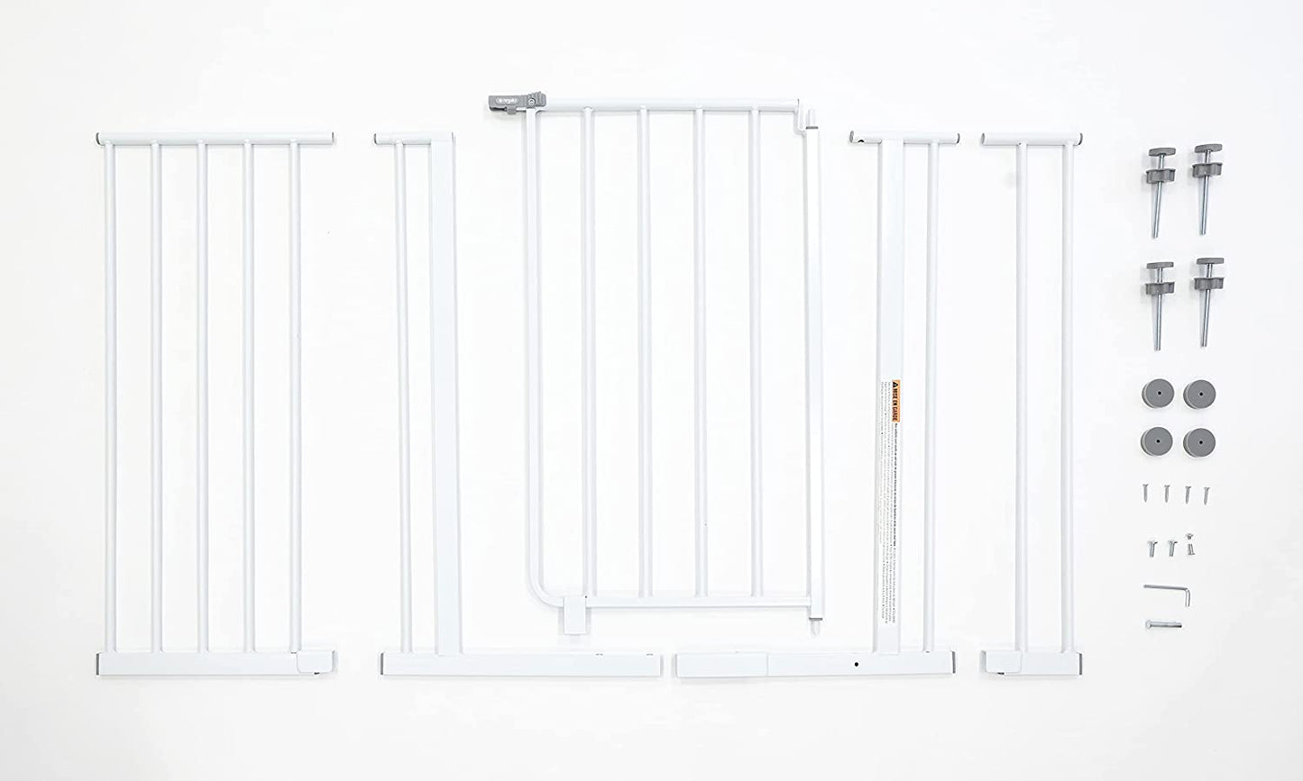 Easy Open 47-Inch Super Wide Walk Thru Baby Gate, Bonus Kit, Includes 4-Inch and 12-Inch Extension Kit, 4 Pack Pressure Mount Kit and 4 Wall Cups and Mounting Kit , 11 Count (Pack of 1),White