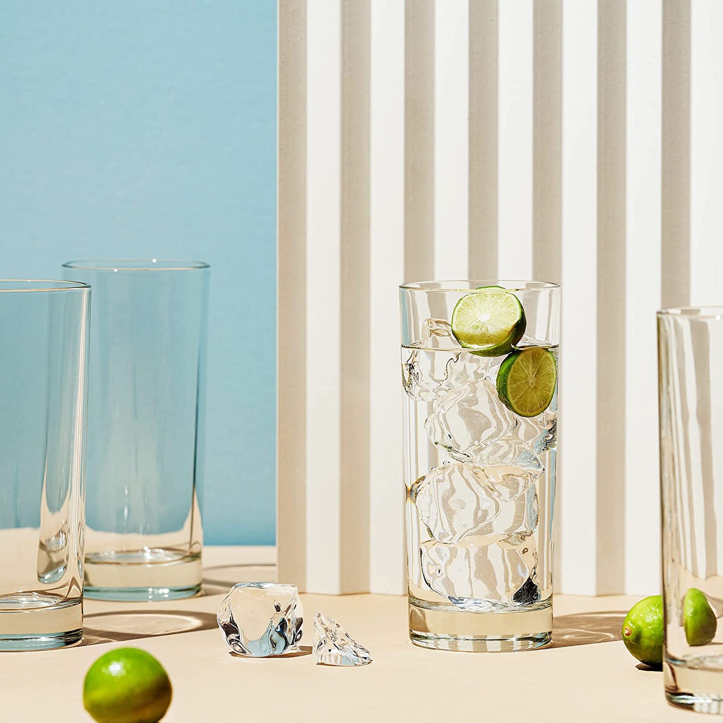 Highball Drinking Glasses, Italian Made Tall Glass Cups, Water Glasses, Cocktail Glasses - Made in Italy, 14Oz, Set of 4