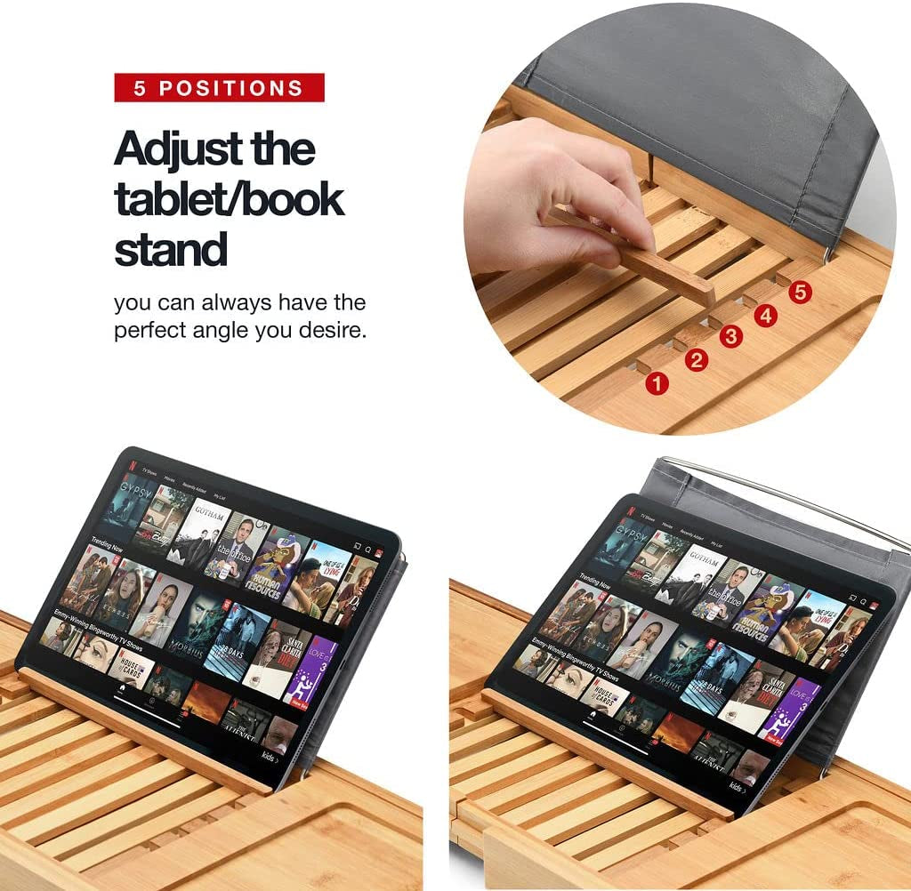 Luxury Bathtub Tray Caddy - Foldable Waterproof Bath Tray & Bath Caddy - Wooden Tub Organizer & Holder for Wine, Book, Soap, Phone Luxury Gift for Men & Women - Expandable Size, Fits Most Tubs Home It