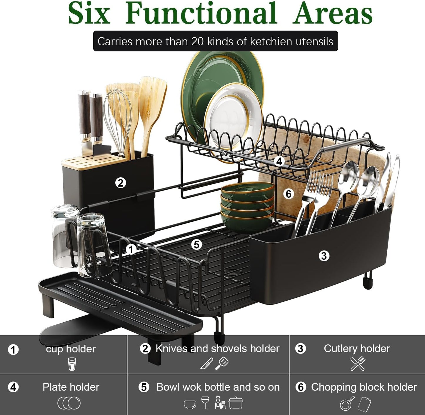 Large Dish Drying Rack with Drainboard Set, Stainless Steel Detachable 2-In-1 Large-Capacity 2-Tier over the Sink Anti-Rust Dish Drying Rack and Dish Drainer for Kitchen Counter