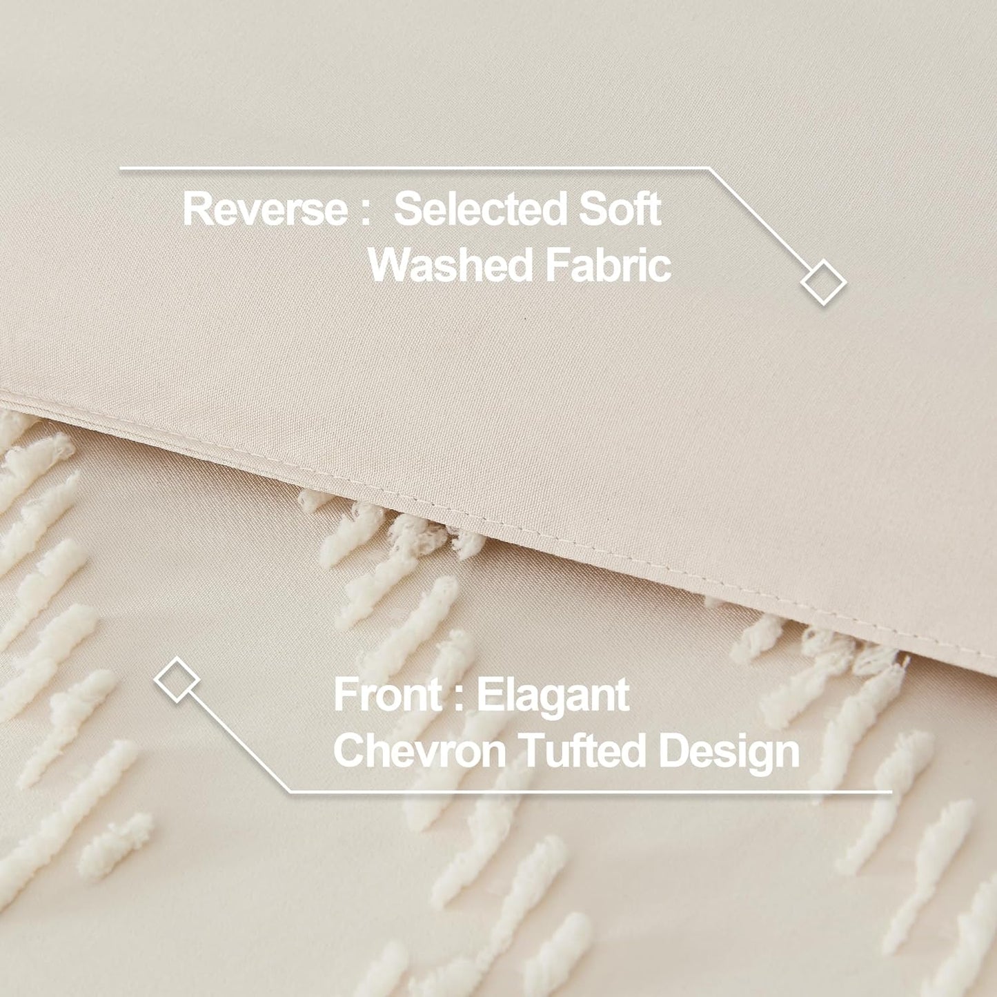 Full Size Comforter Sets, Beige Boho Cream Soft Warm Tufted Neutral Bedding Comforter Sets for Full Size Bed, 3 Pieces Aesthetic Chevron Farmhouse Cute Bohemian Textured Bedding Set