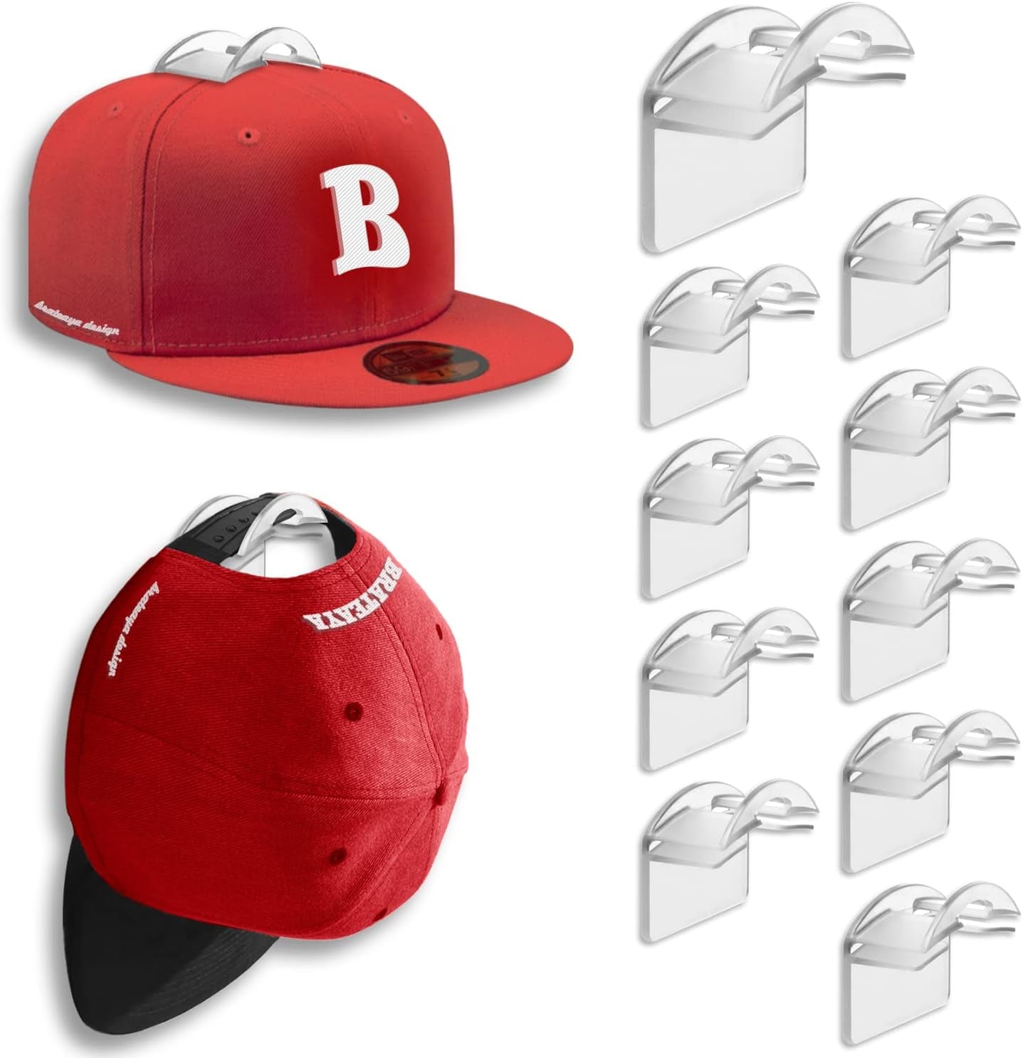 Adhesive Hat Hooks for Wall/Door, Wall Mount Hat Rack Baseball Cap Hangers  Ball Cap Organizer Holders for Hats Display on Wall, Closet, Door