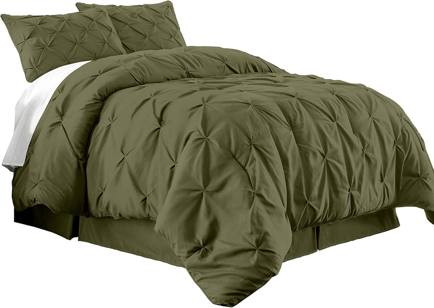Berlin Olive Green Pinch Pleat Full Comforter Set 3-Piece (1 Comforter and 2 Pillow Shams) Soft Pintuck Lightweight All Season Microfiber Comforter Bedding Set