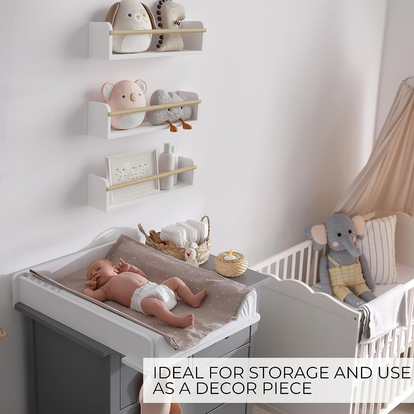 Decorative Nursery Bookshelves for Kids - Set of 3 Easy to Install Floating Shelves for Wall Mount - Beautiful Hanging Organizer Furniture for Your Baby Boy or Girl'S Bedroom and Play Room Decor