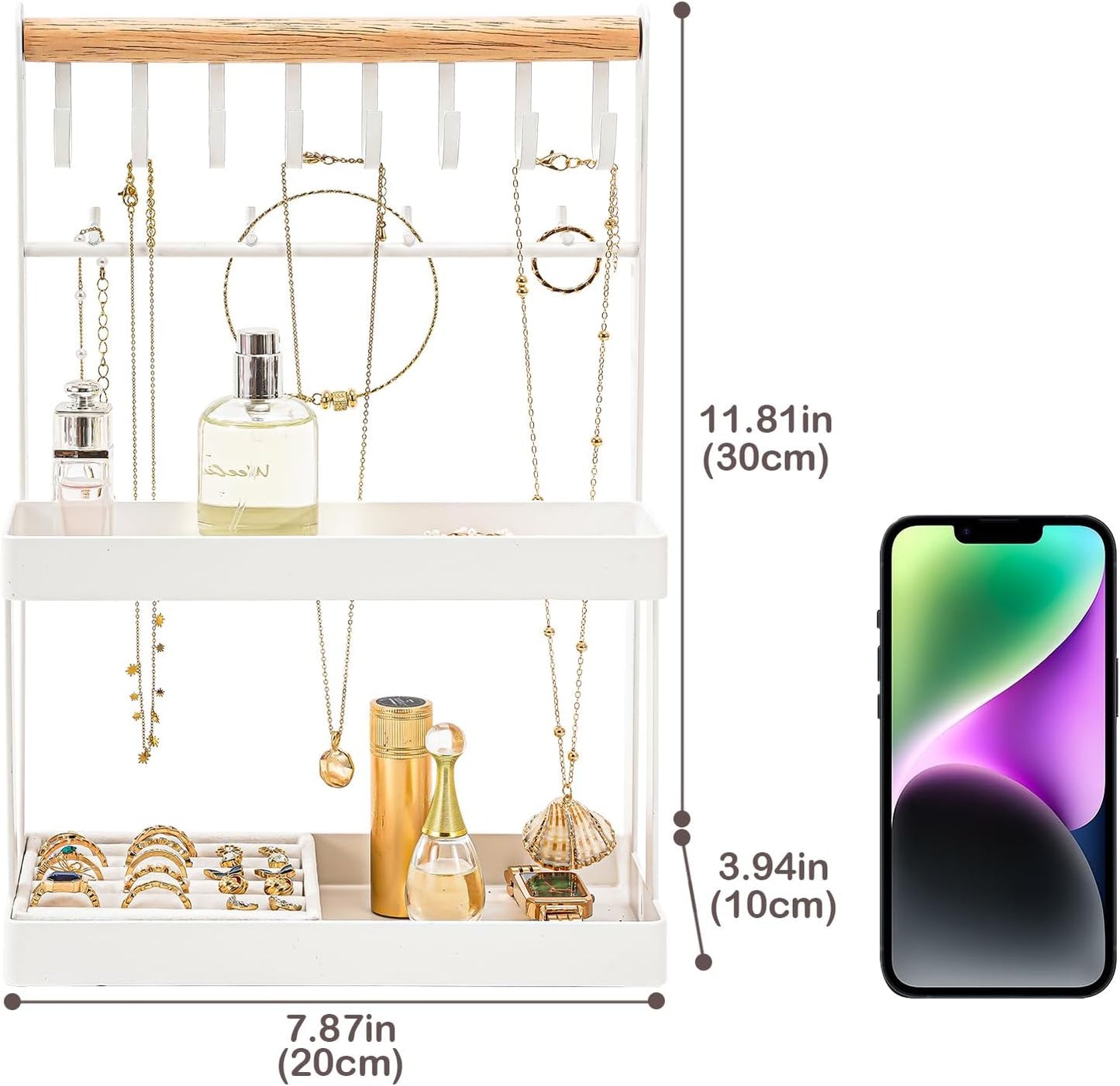 Jewelry Organizer Stand Holder, 4-Tier Cute Necklace Holder Stand Rack with 12 Hooks Place Rings Necklaces for Teen Girl Room Decor