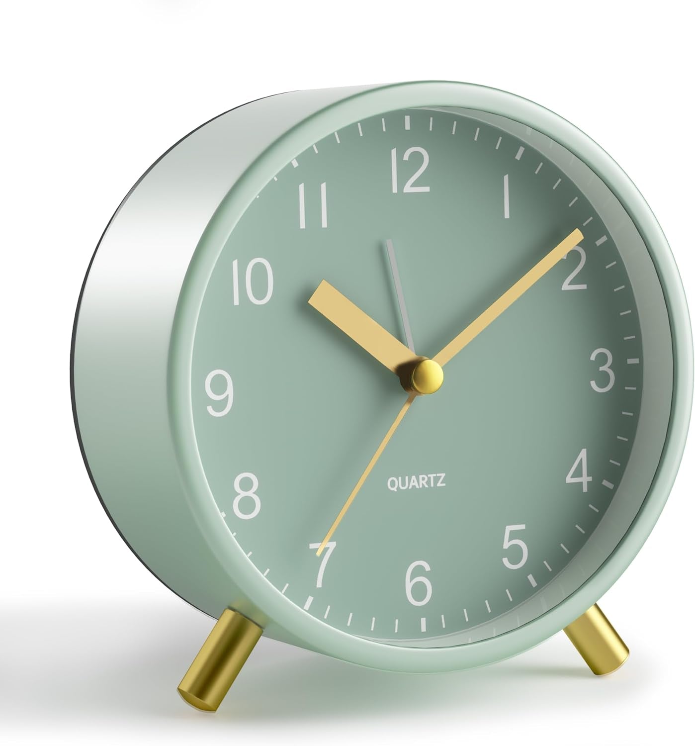 Analog Alarm Clock, 4 Inch Super Silent Non Ticking Small Clock with Night Light, Battery Operated, Simple Design, Easy Setting for Office, Bedroom, Bedside, Desk, Teens, Elders, Kids, Adult, Green