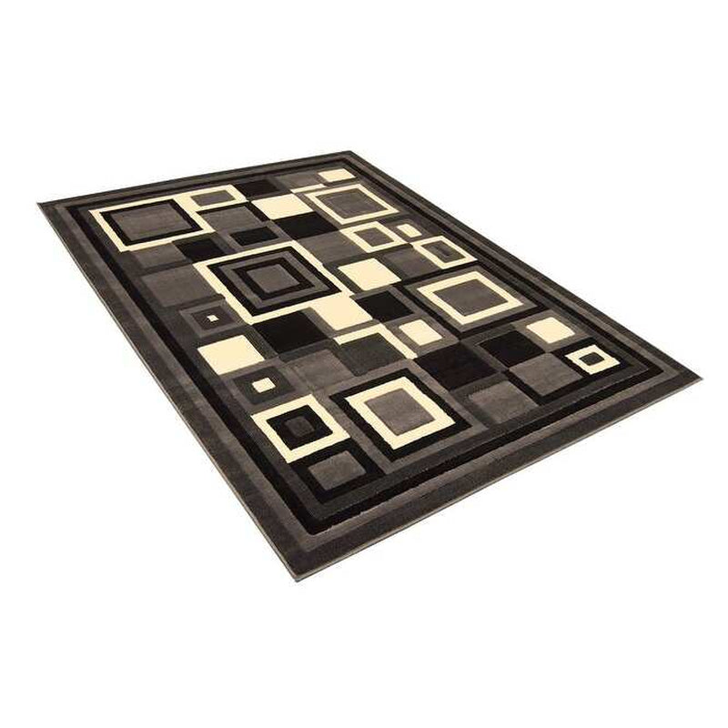 HR Gray, Black, Ivory, Multi Color Modern Contemporary Living Room Rugs-Abstract Carpet with Geometric Pattern