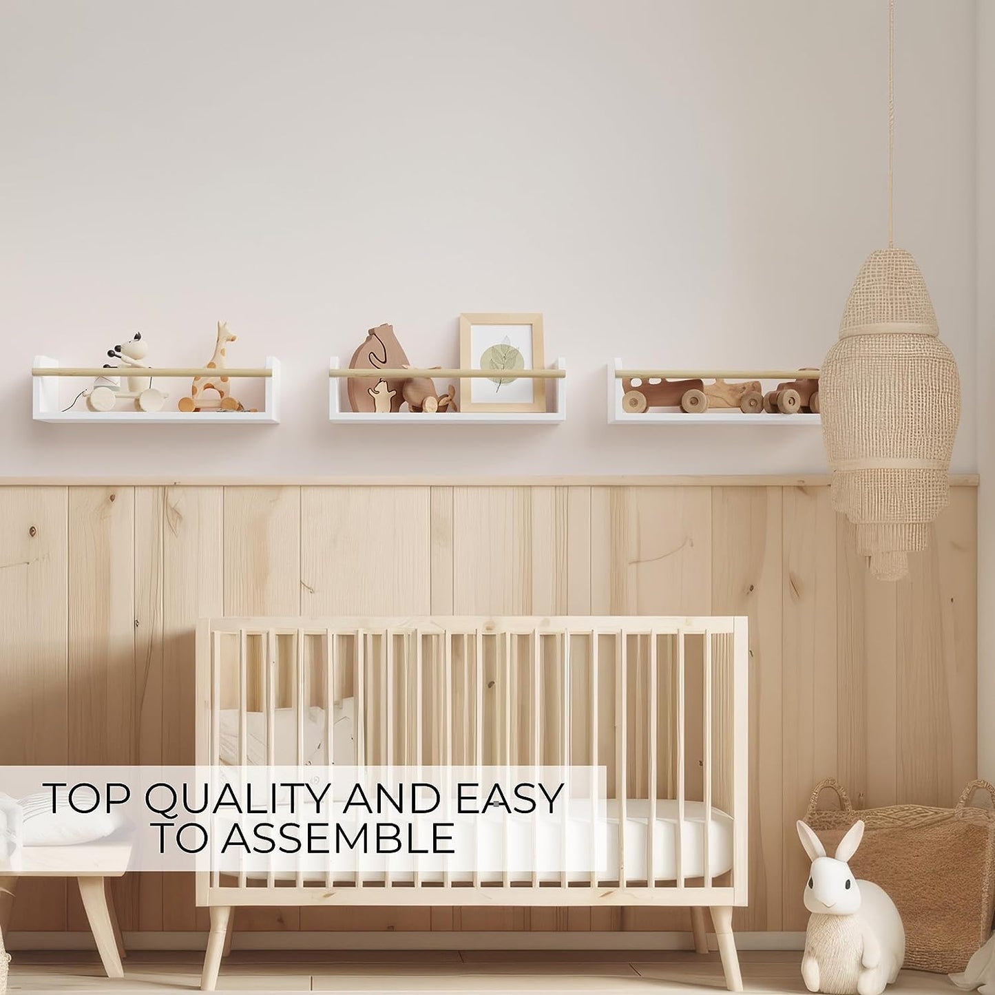 Decorative Nursery Bookshelves for Kids - Set of 3 Easy to Install Floating Shelves for Wall Mount - Beautiful Hanging Organizer Furniture for Your Baby Boy or Girl'S Bedroom and Play Room Decor