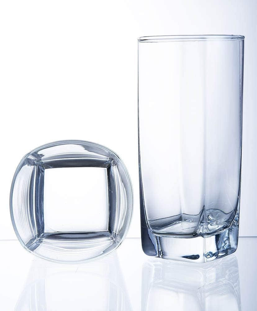 Collins Everyday Drinking Glasses Set of 16 Drinkware Kitchen Glasses for Cocktail, Iced Coffee, Beer, Ice Tea, Wine, Whiskey, Water, 8 Tall Highball Glass Cups & 8 Short Old Fashioned