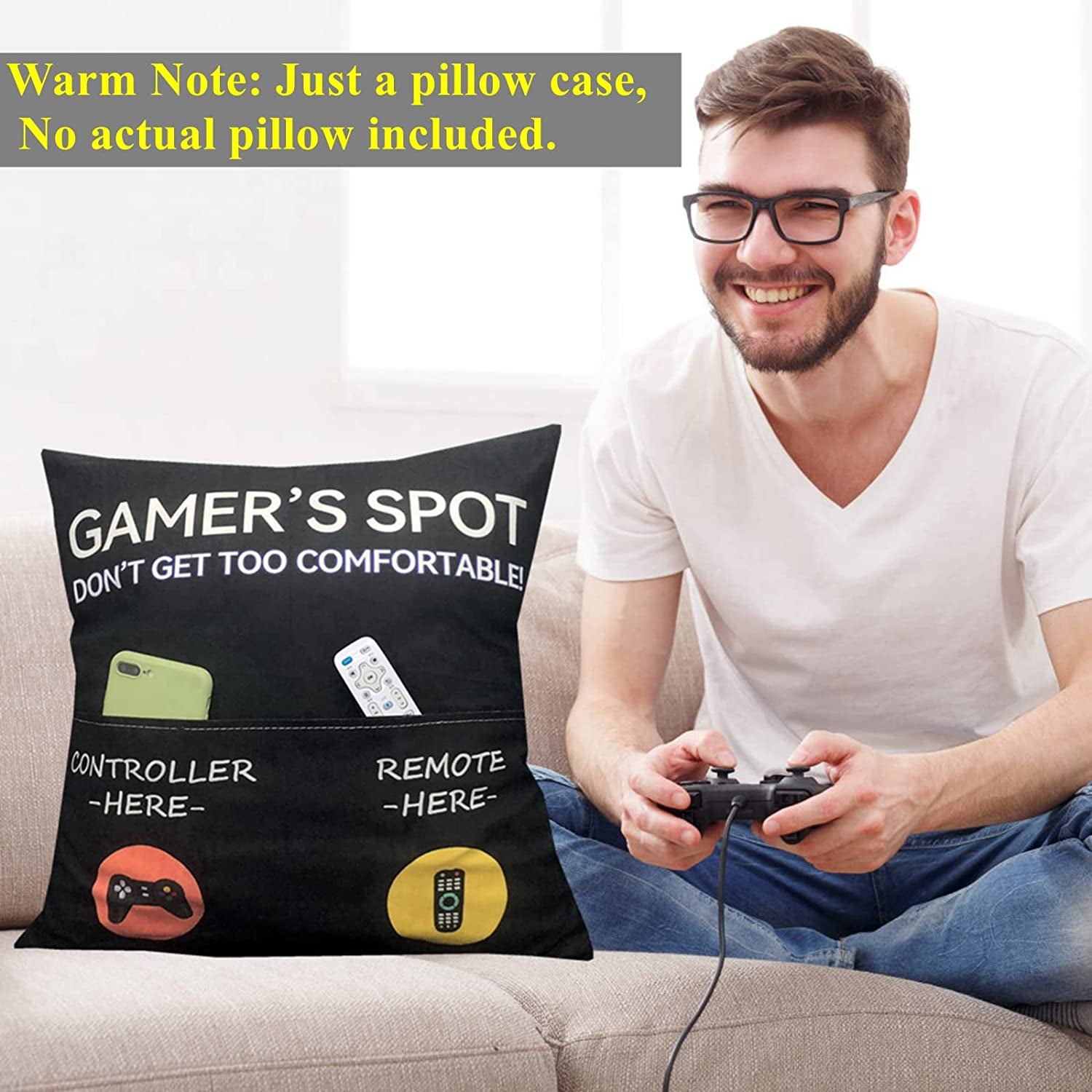 Gamer Gifts, Pocket Design Throw Pillow Covers 18 X 18 Inch + Gamer Socks, Gaming Room Décor Stocking Stuffers Easter Basket Stuffers for Teen Boys Girls Men Father Boyfriends