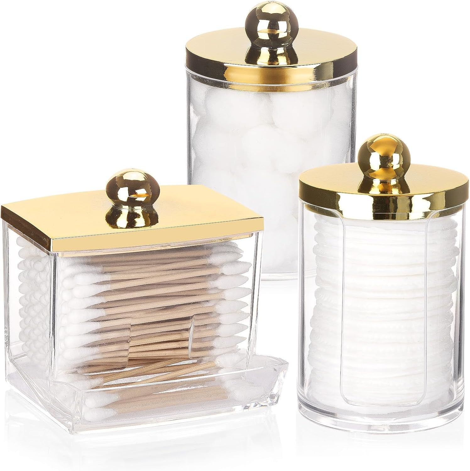 3 Pack Dispenser - Bathroom Organizers and Storage Containers, Plastic with Gold Lids, Gold