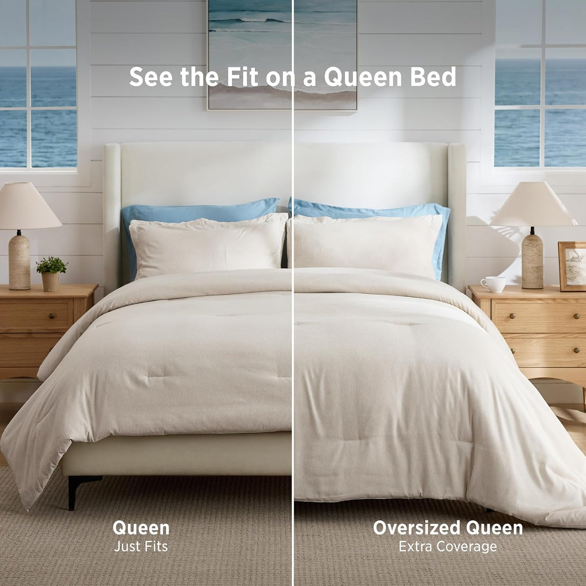Queen Size Comforter Sets, Beige Cationic Dyed Bedding Set 3 Pcs