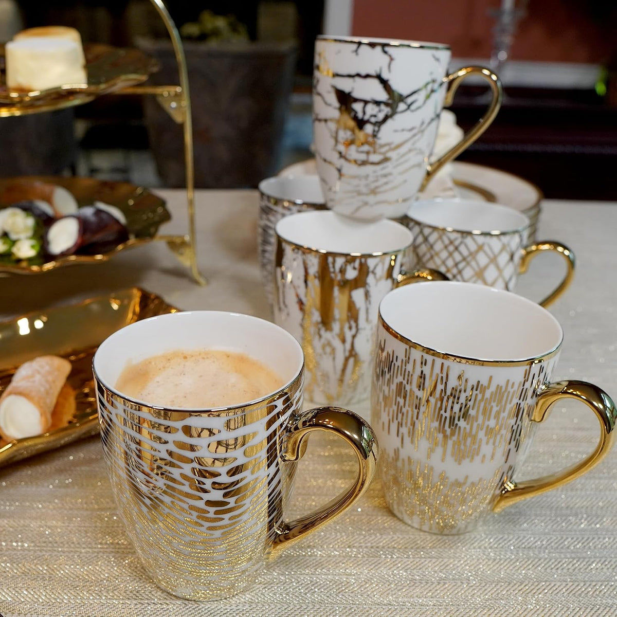 Matrix Gold Porcelain Coffee & Tea Mug Set – Premium Fine Porcelain with Elegant Gold-Plated Finish (Not Microwave Safe), Luxury Drinkware for Everyday Dining, Entertaining & Special Occasions