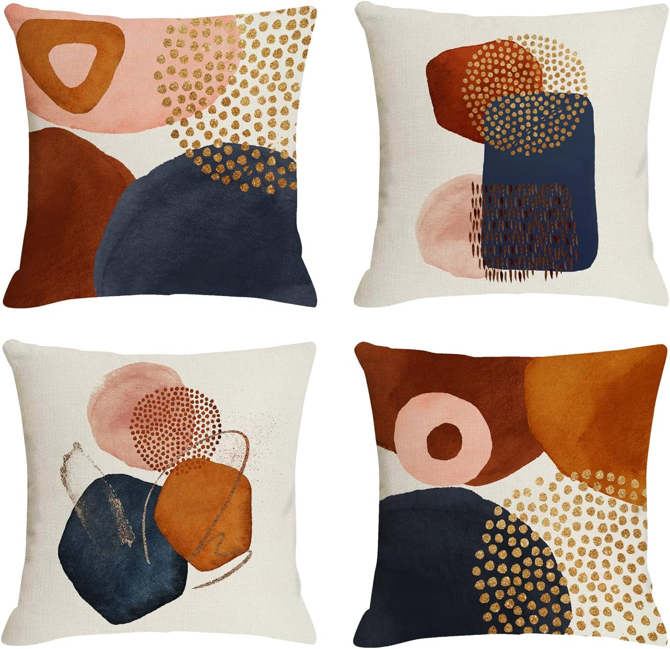 Burnt Orange Abstract Throw Pillow Covers 18X18 Set of 4 Mid Century Modern Geometric Minimalist Decorative Pillow Covers for Couch Home Decor