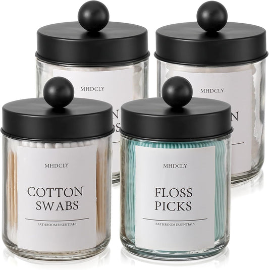 Bathroom Organizers and Storage,4 Pack Bathroom Accessories, (Black Lids)