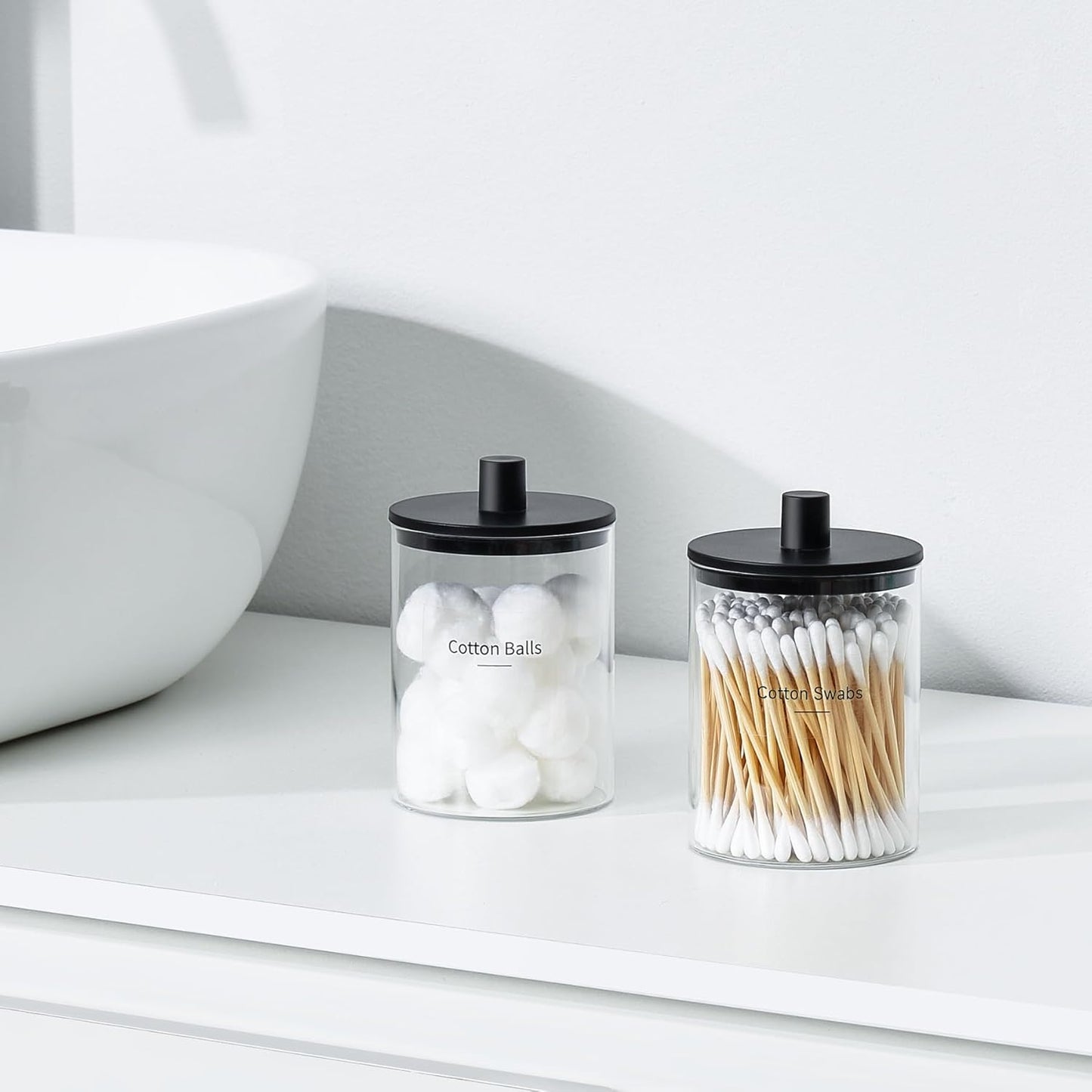 Glass Holder Dispenser - 10 Oz Clear Canister Apothecary Jar, (2 Pack, Black)