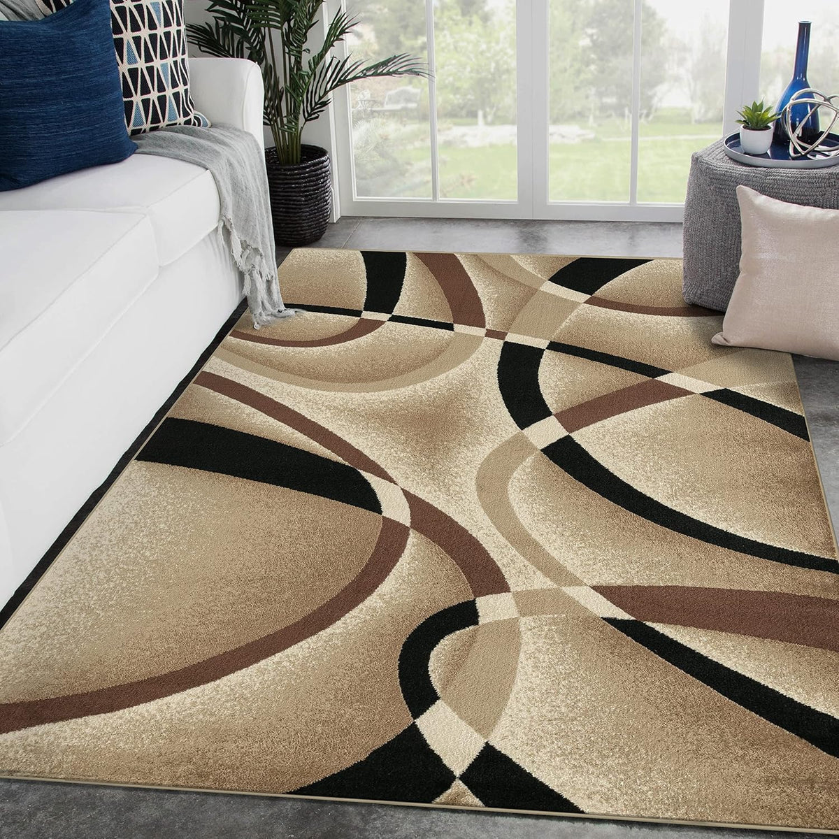Luxe Weavers Geometric Abstract Area Rug Beige 4X5