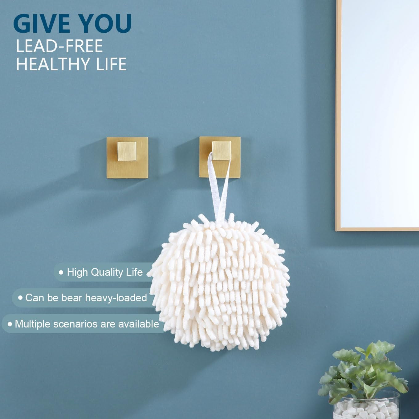 Bath Towel Hook Wall Mount Square, Heavy Duty Wall Mounted, Stainless Steel, Brushed Gold, 