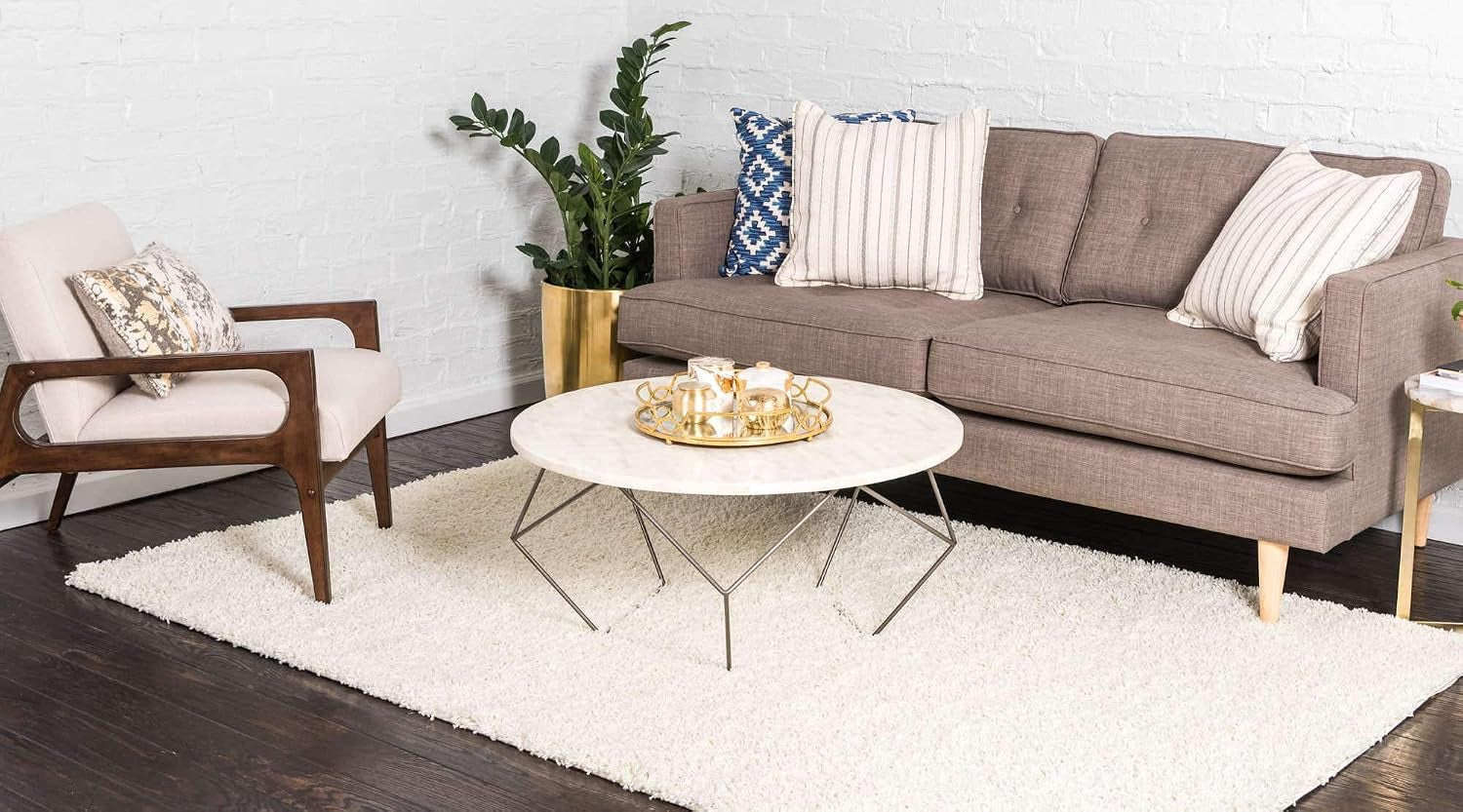 Solid Shag Area Rug (3' 3" X 5' 3" Rectangle, Pure Ivory)