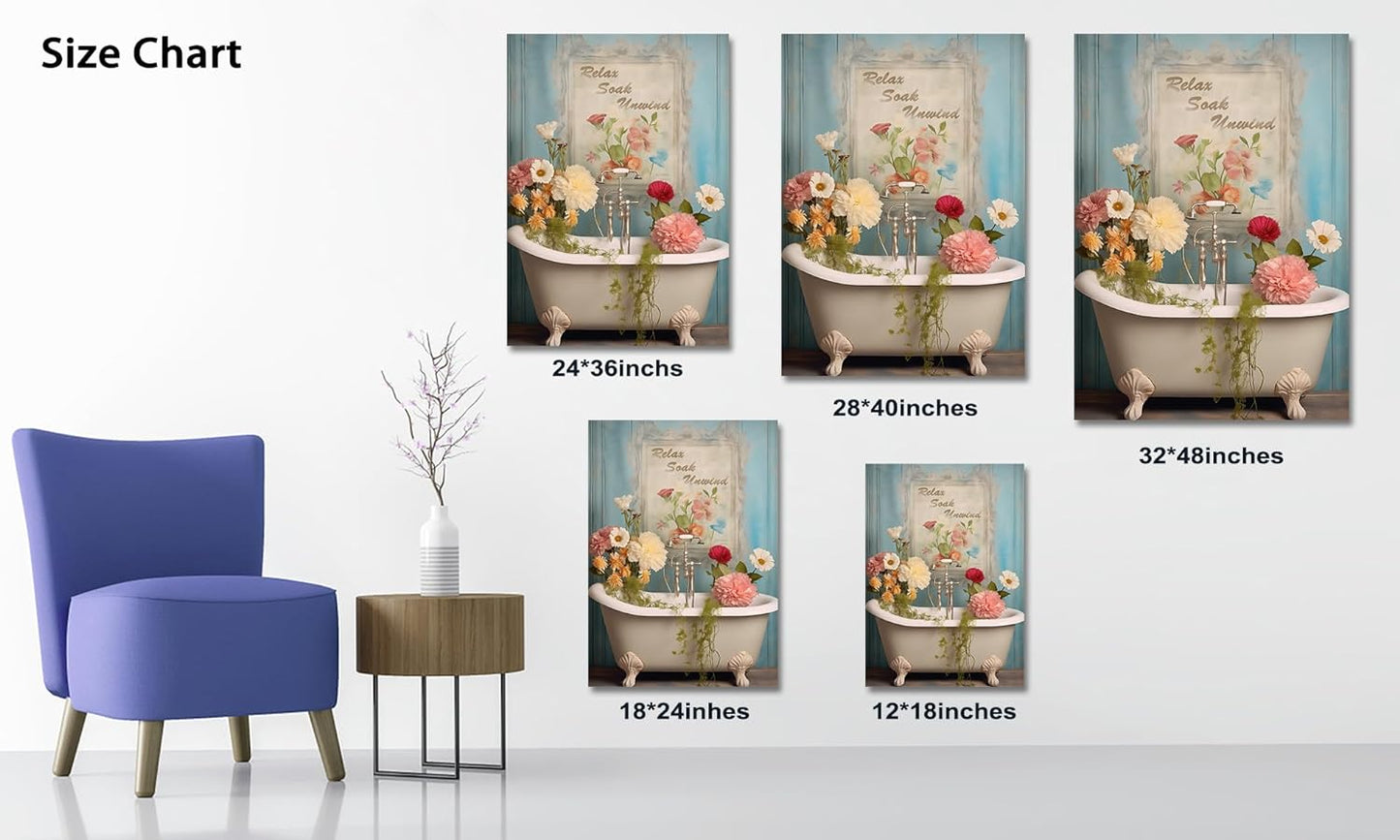 Farmhouse Wall Art - Bathtub Full of Flowers Picture Wall Decor, Ready to Hang 18X24 Inches