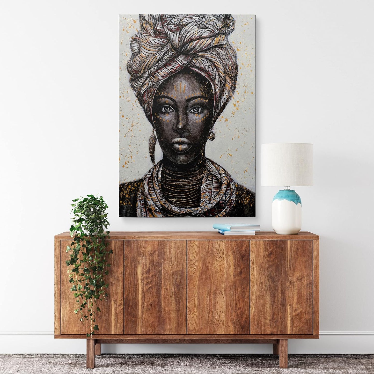 African American Wall Art - Framed Elegant Black Woman Canvas Wall Art (16X24 Inches)