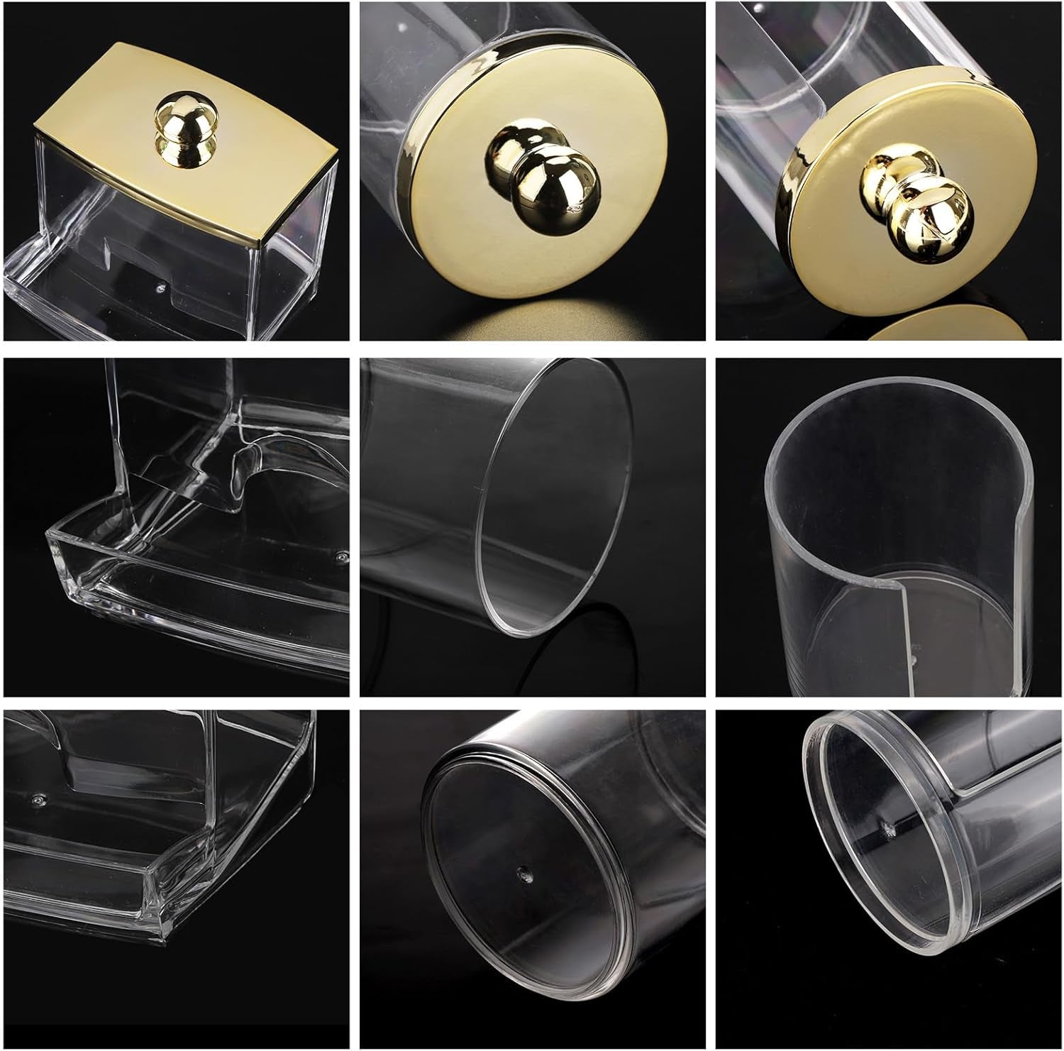 3 Pack Dispenser - Bathroom Organizers and Storage Containers, Plastic with Gold Lids, Gold